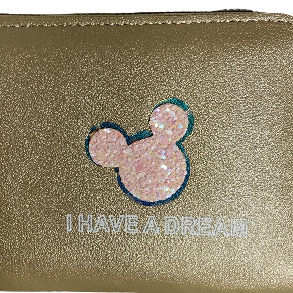 Minnie Mickey Mouse Wristlet Clutch  Convertible Long Wallet Tan Champagne Gold - Picture 13 of 16